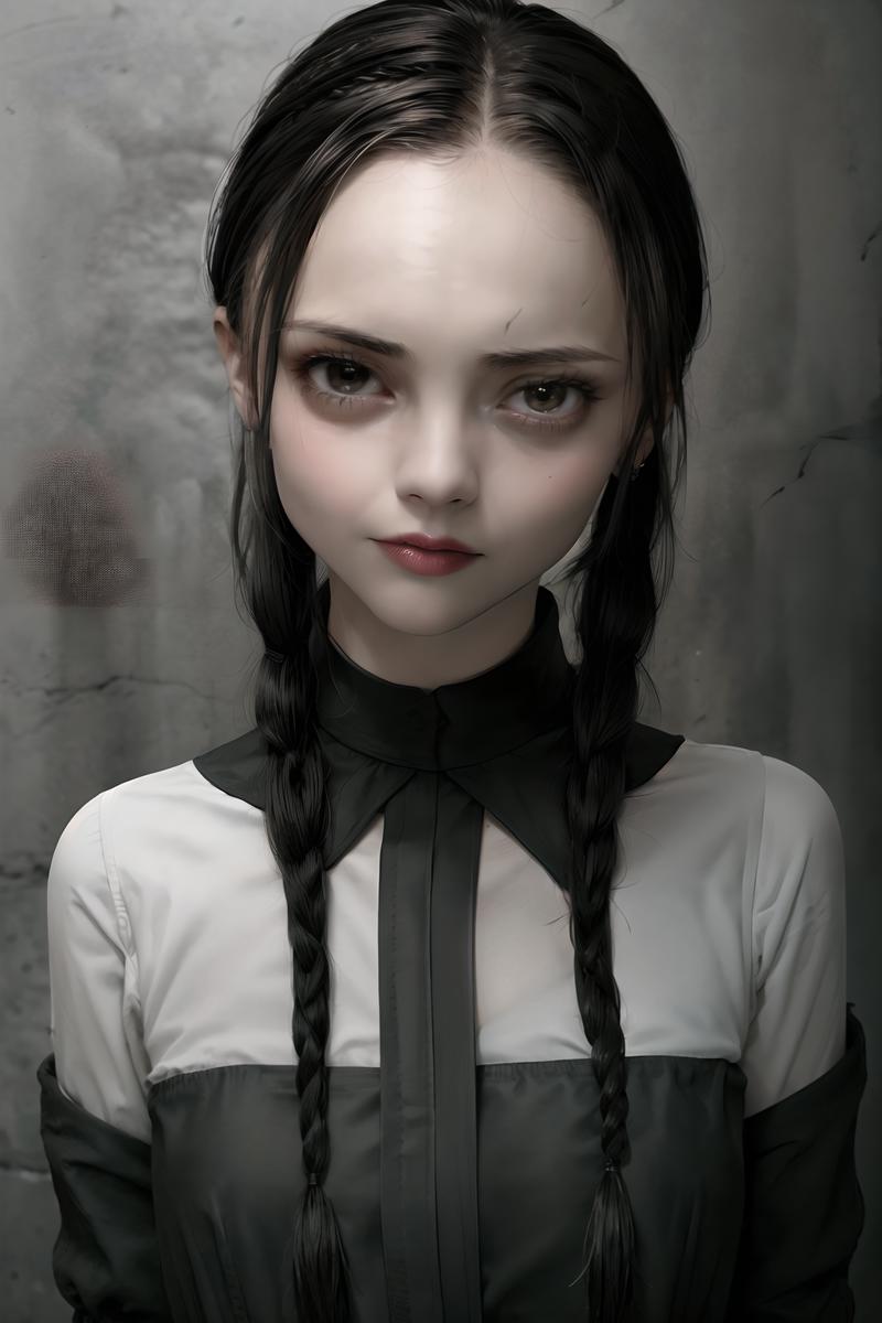 00019-3062682158-an extremely detailed digital illustration, high resolution, masterpiece, of Chr1st1naR1cc1 as Wednesday Addams, black hair, (tw.png